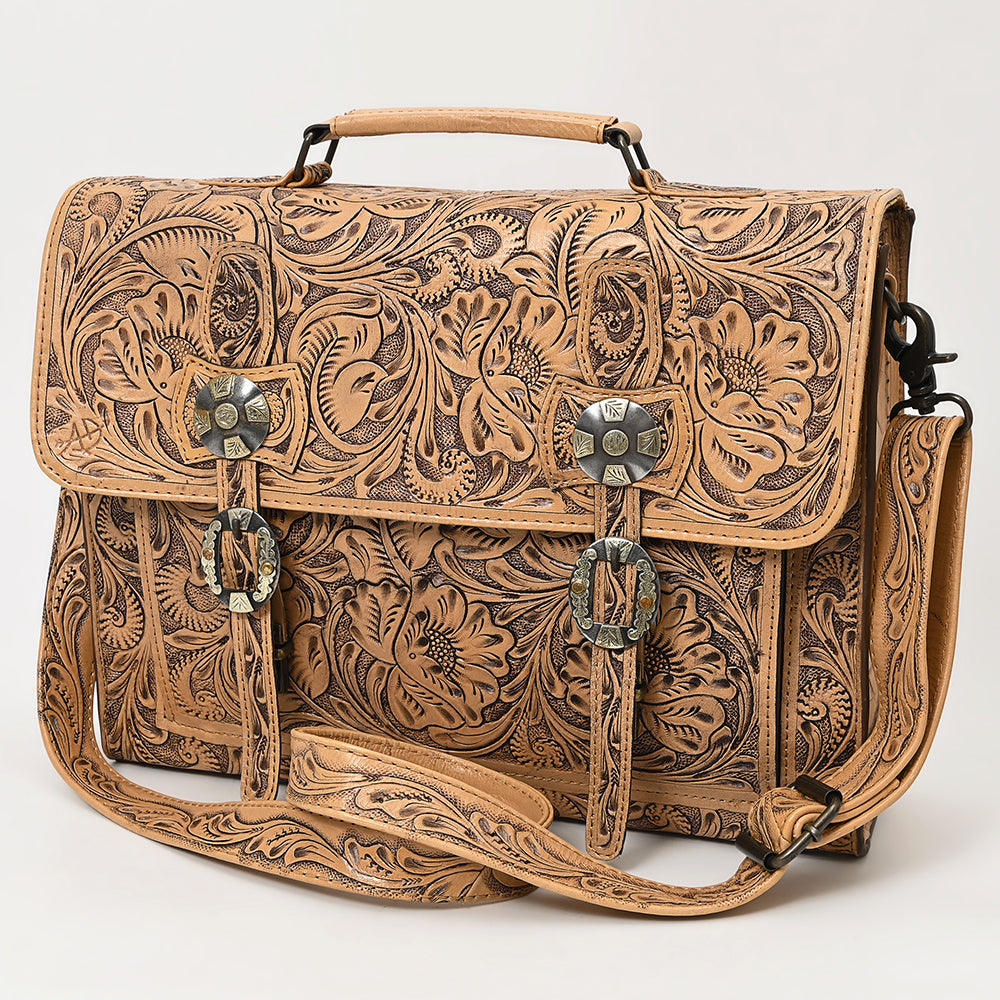 ADBG1307 American Darling Tooled Leather Briefcase | Floral Carved Messenger Bag
