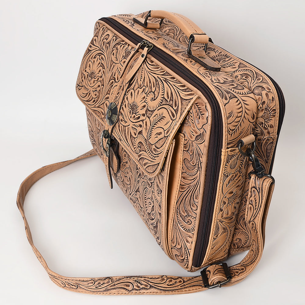 ADBG1308 American Darling Hand Tooled Leather Briefcase | Floral Carved Laptop Bag