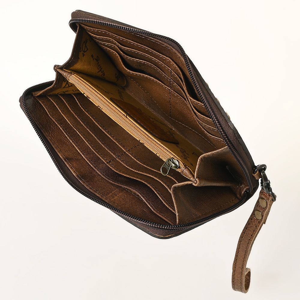 ADBG1309 American Darling Tooled Leather Wallet | Floral Buckstitch Wristlet