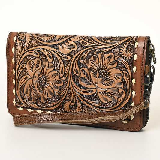 ADBG1309 American Darling Tooled Leather Wallet -Floral Buckstitch Wristlet