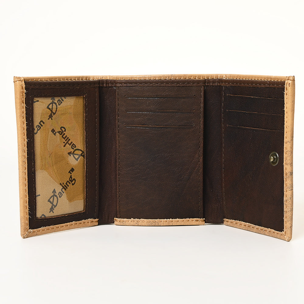 ADBG1310 American Darling Hand Tooled Leather Trifold Wallet -Floral Carved Purse