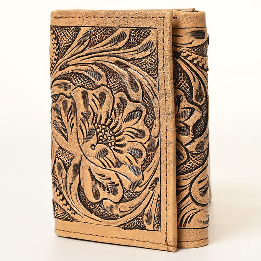 ADBG1310 American Darling Hand Tooled Leather Trifold Wallet | Floral Carved Purse