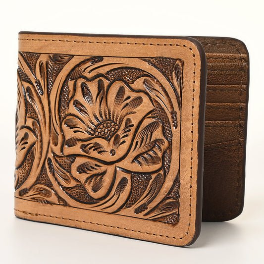ADBG1313 American Darling Hand-Tooled Leather Bifold Wallet -Floral Carved Purse