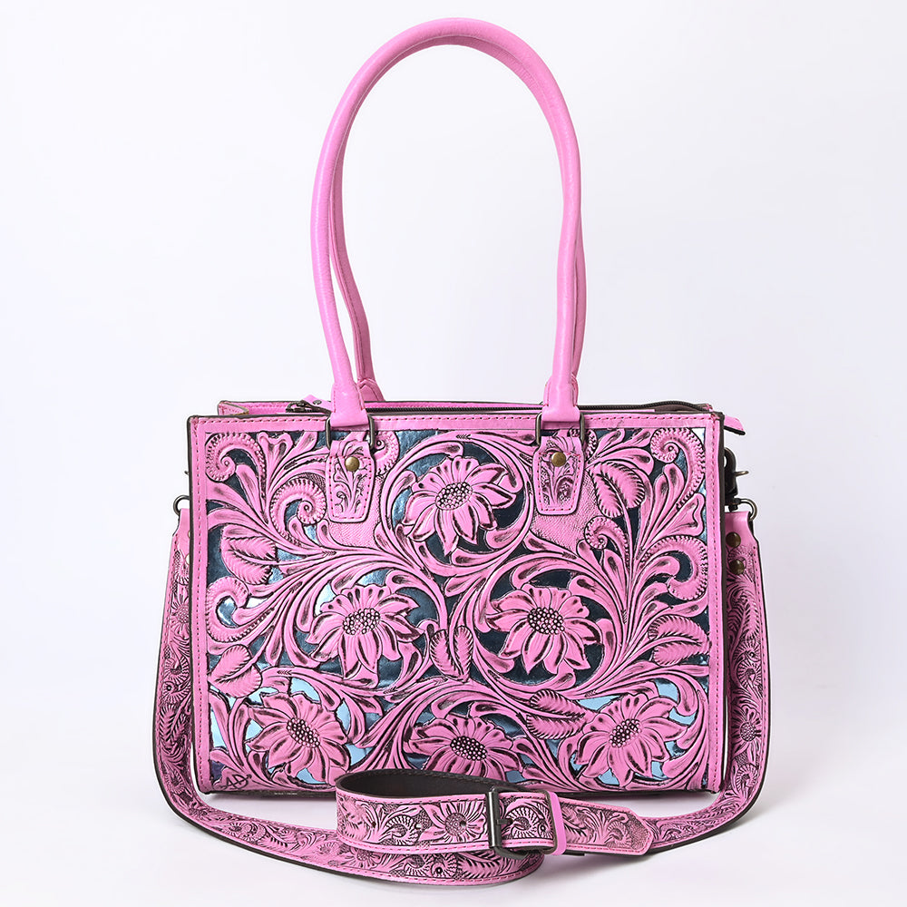 ADBG1314 American Darling Pink Hand-Tooled Leather Tote | Floral Carved Handbag
