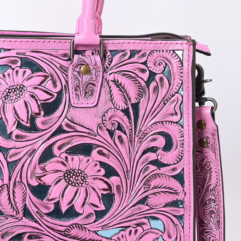 ADBG1314 American Darling Pink Hand-Tooled Leather Tote | Floral Carved Handbag