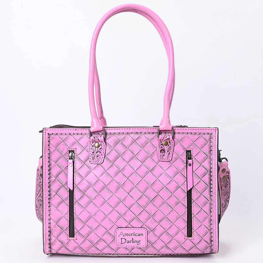 ADBG1314 American Darling Pink Hand-Tooled Leather Tote | Floral Carved Handbag
