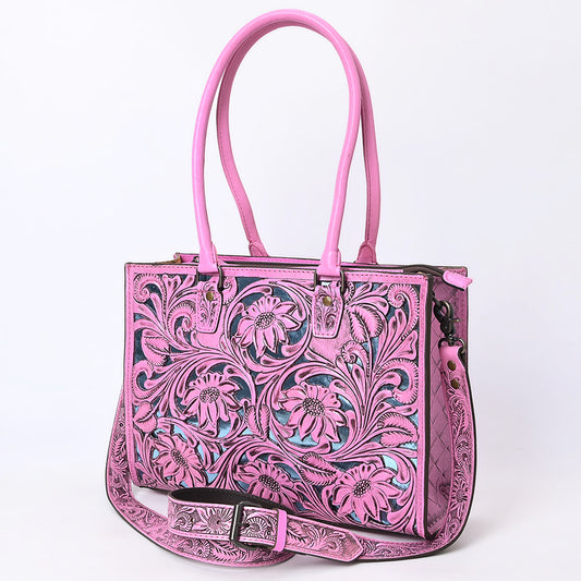 ADBG1314 American Darling Pink Hand-Tooled Leather Tote | Floral Carved Handbag