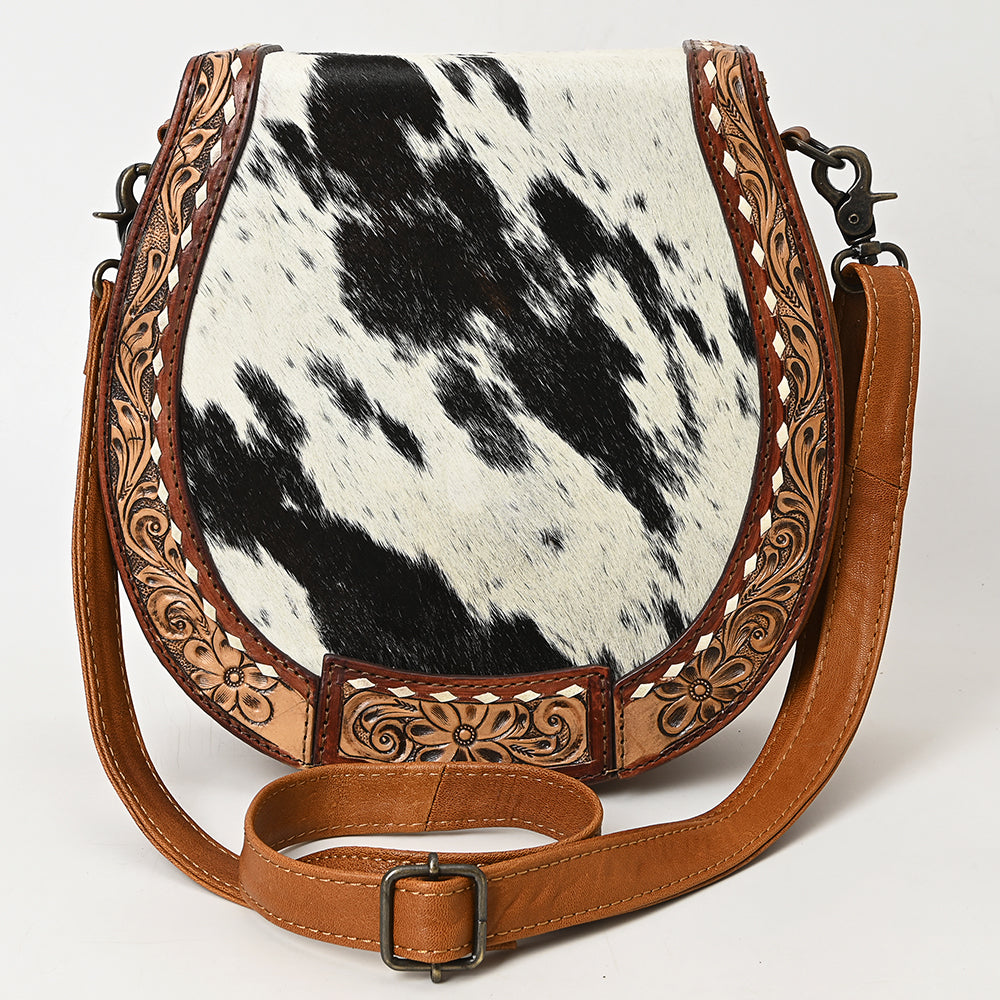 ADBG1315 American Darling Hair-On Cowhide Western Leather Crossbody Bag with Hand-Tooled Accents