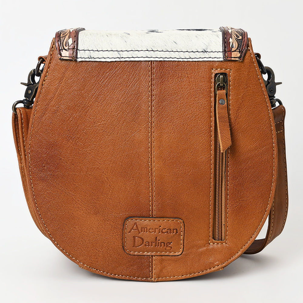 ADBG1315 American Darling Hair-On Cowhide Western Leather Crossbody Bag with Hand-Tooled Accents