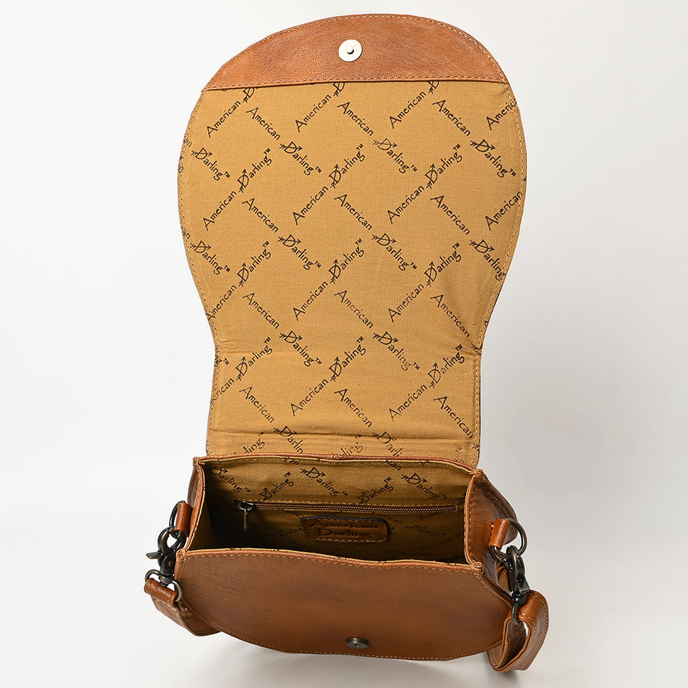ADBG1315 American Darling Hair-On Cowhide Western Leather Crossbody Bag with Hand-Tooled Accents