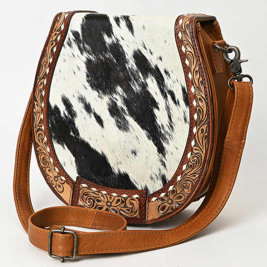 ADBG1315 American Darling Hair-On Cowhide Western Leather Crossbody Bag with Hand-Tooled Accents
