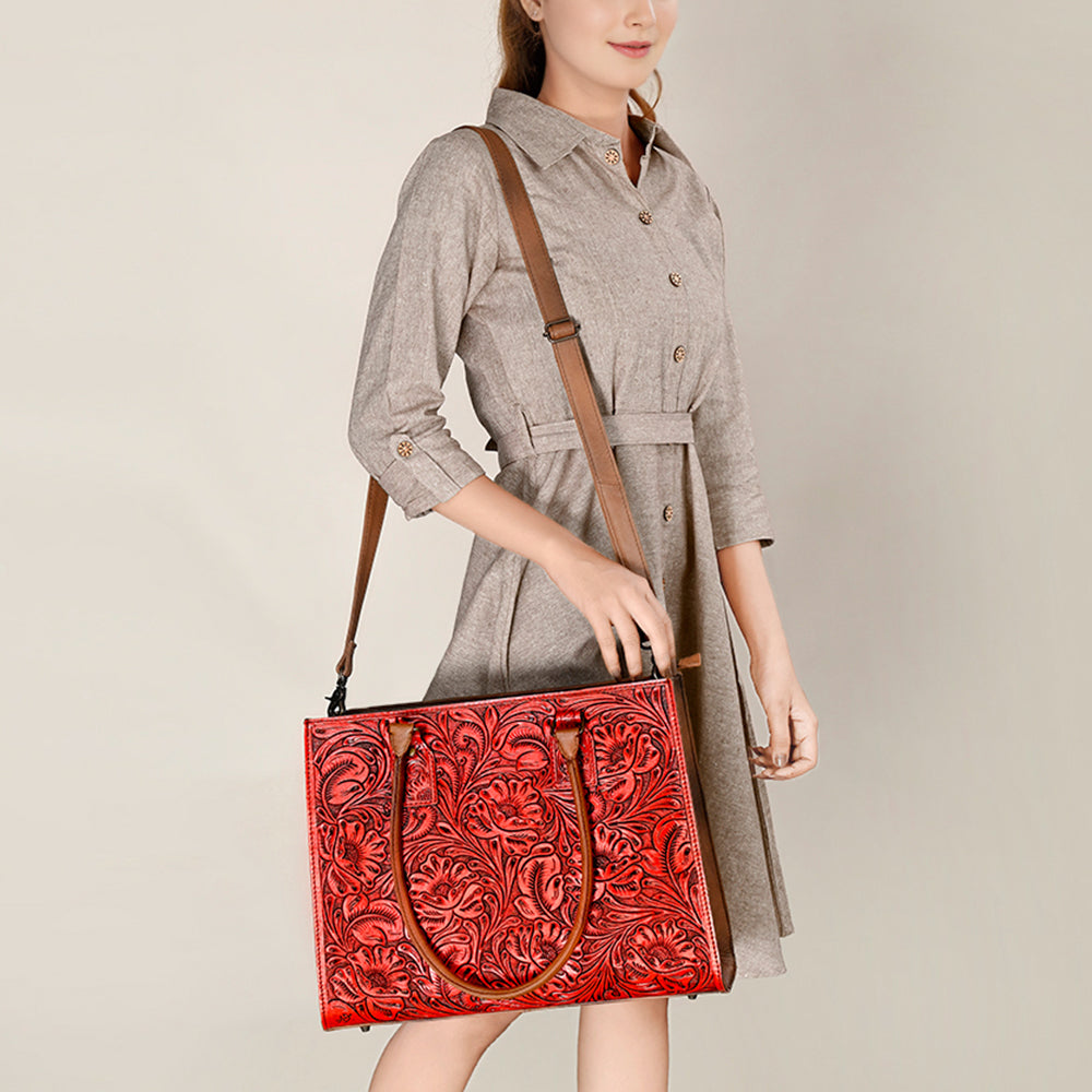 ADBG1317 American Darling Hand-Tooled Genuine Leather Western Crossbody Tote Bag