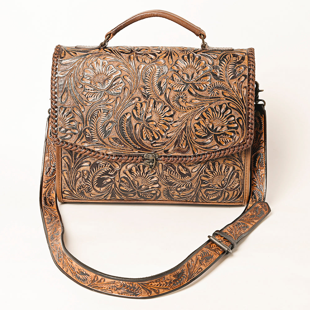 ADBG1318 American Darling Hand-Tooled Genuine Leather Western Briefcase Bag with Floral Carving