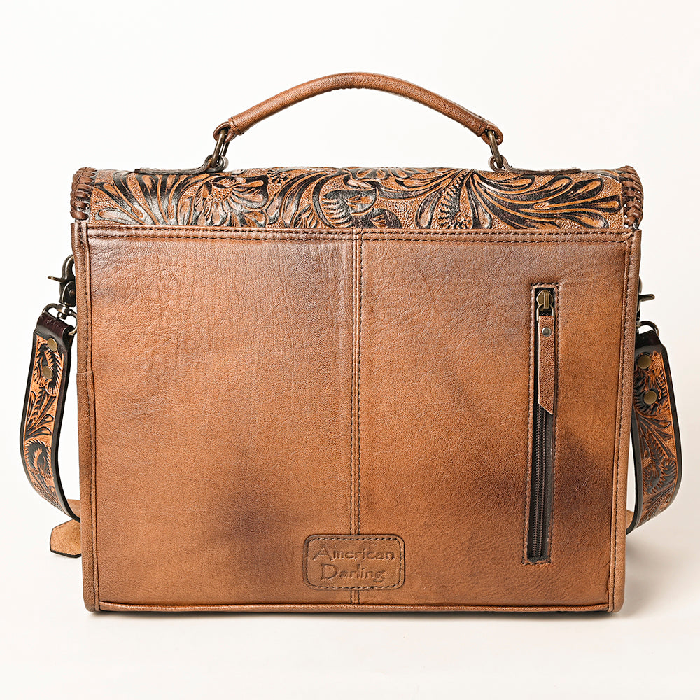ADBG1318 American Darling Hand-Tooled Genuine Leather Western Briefcase Bag with Floral Carving
