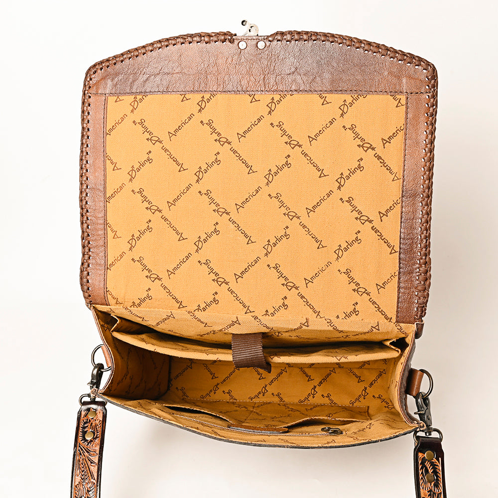 ADBG1318 American Darling Hand-Tooled Genuine Leather Western Briefcase Bag with Floral Carving