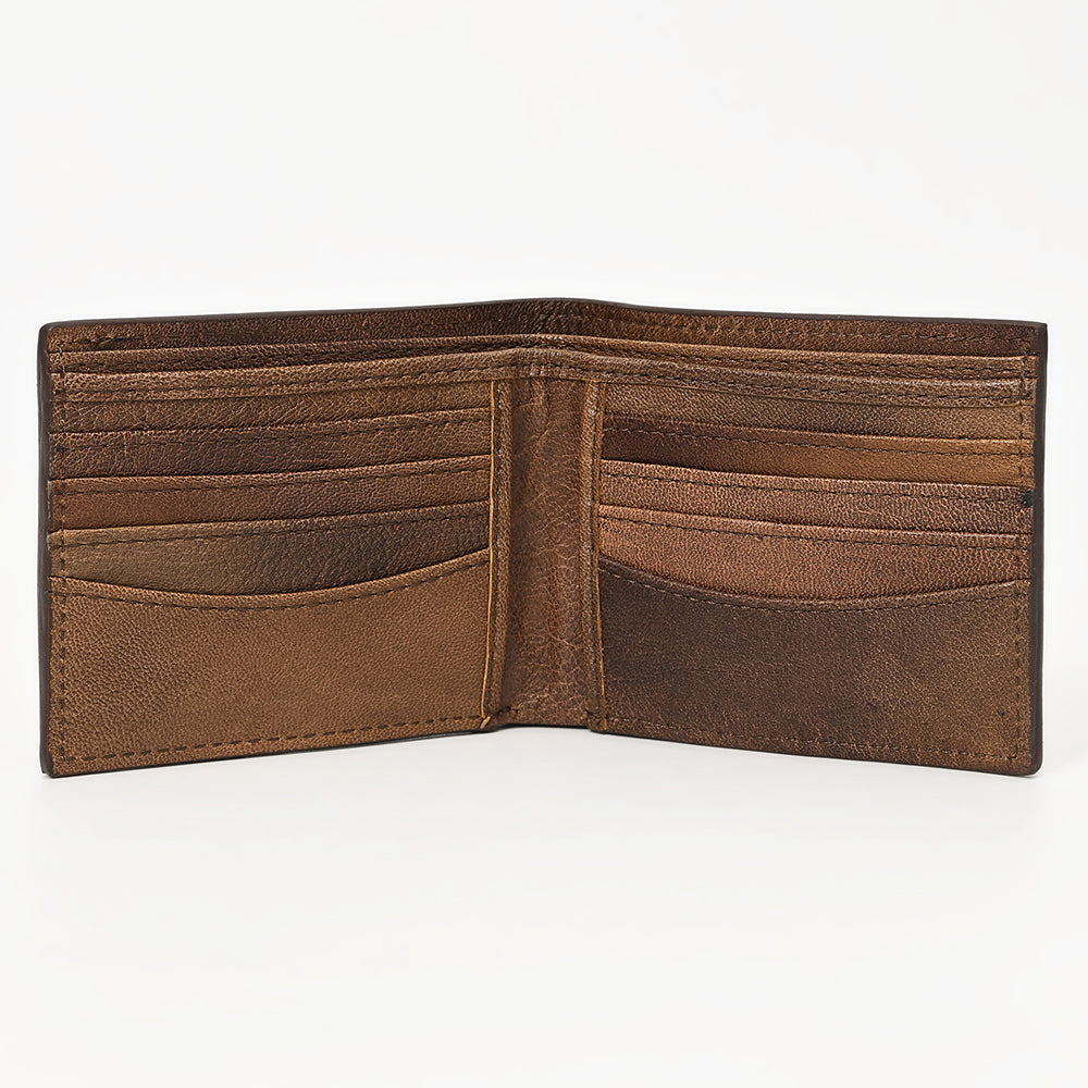 ADCCG104 Hand-Tooled Bi-Fold Leather Wallet - Turquoise Floral Design