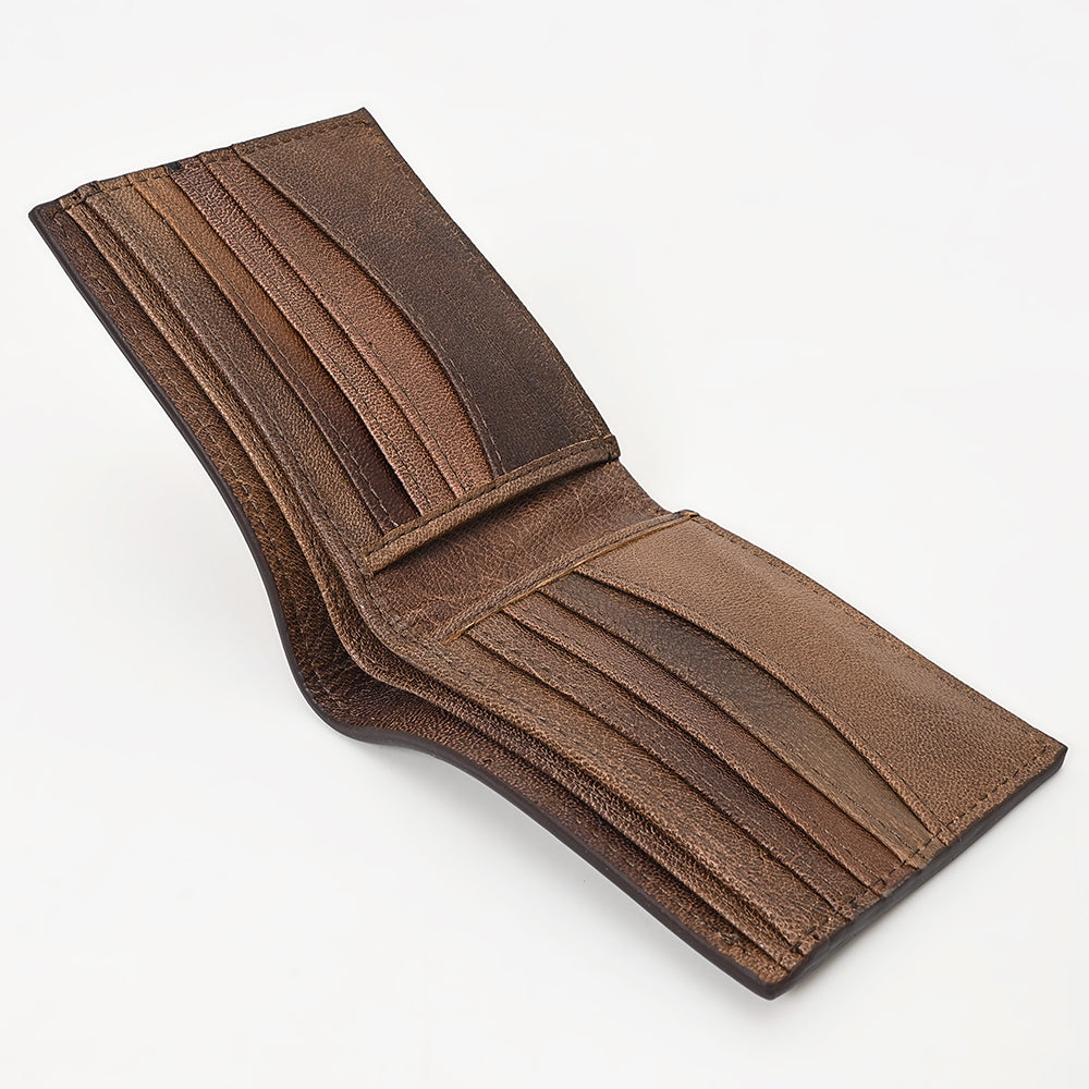 ADCCG104 Hand-Tooled Bi-Fold Leather Wallet - Turquoise Floral Design