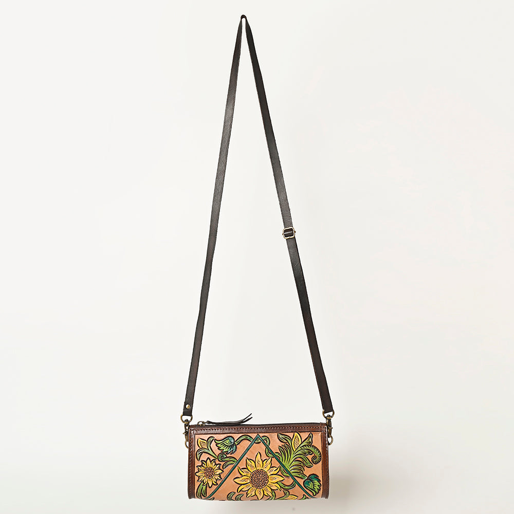 ADBGA469 American Darling Sunflower Crossbody Hand-Tooled Leather Floral Western Bag
