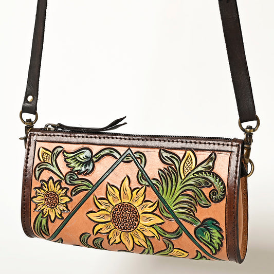 ADBGA469 American Darling Sunflower Crossbody Hand-Tooled Leather Floral Western Bag