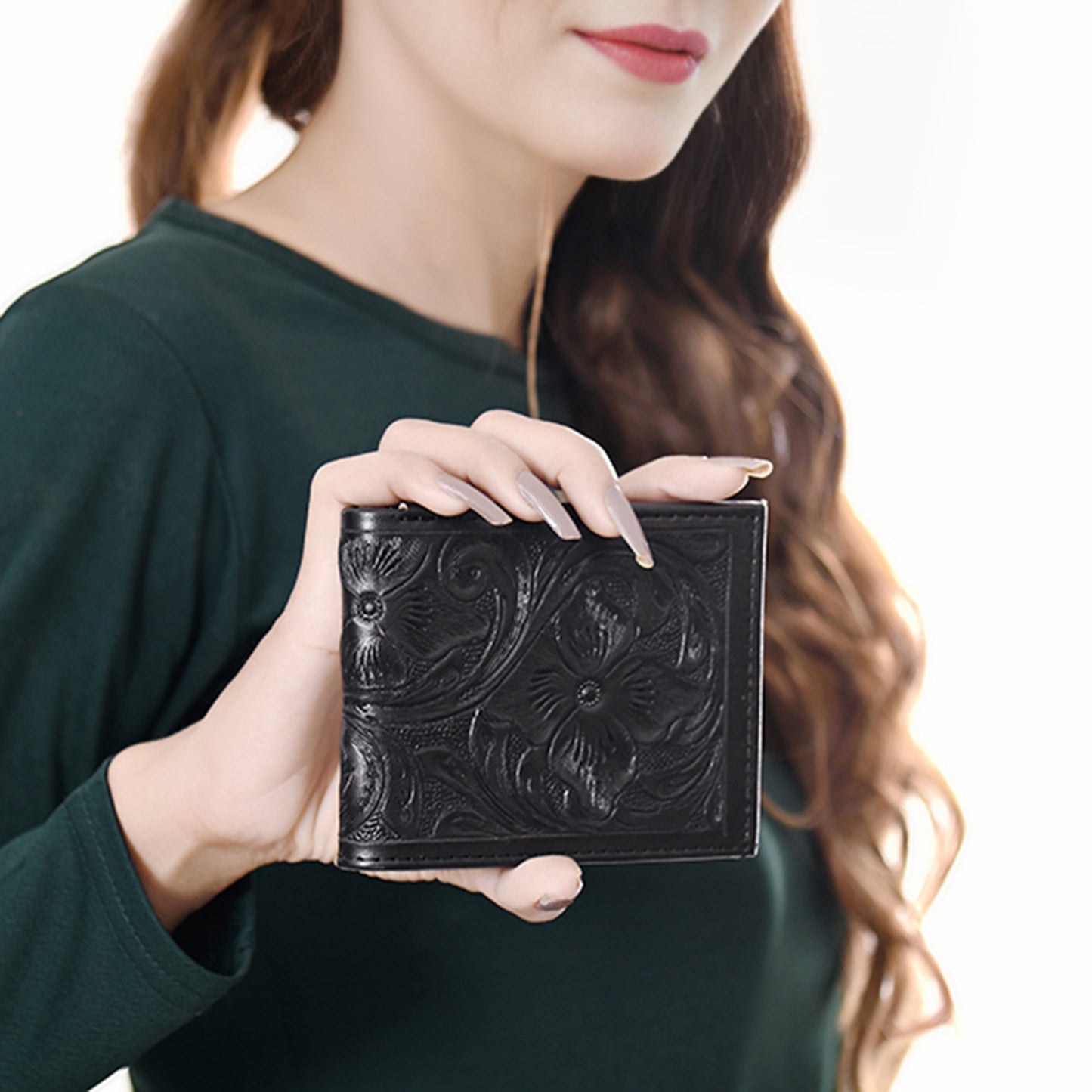 ADBG1236 American Darling Hand Tooled Leather Bifold Wallet | Floral Carved Purse