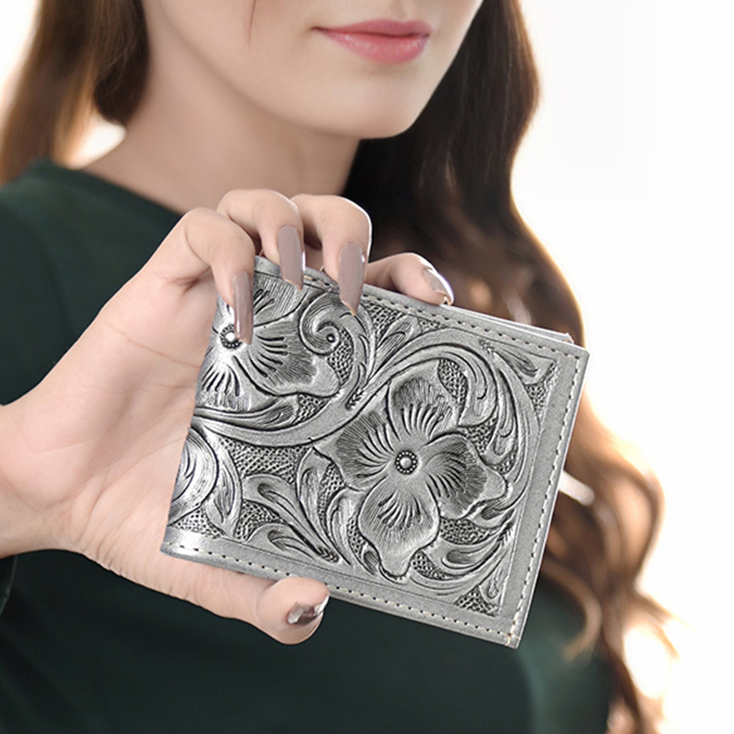 ADBG1236 American Darling Hand Tooled Leather Bifold Wallet | Floral Carved Purse