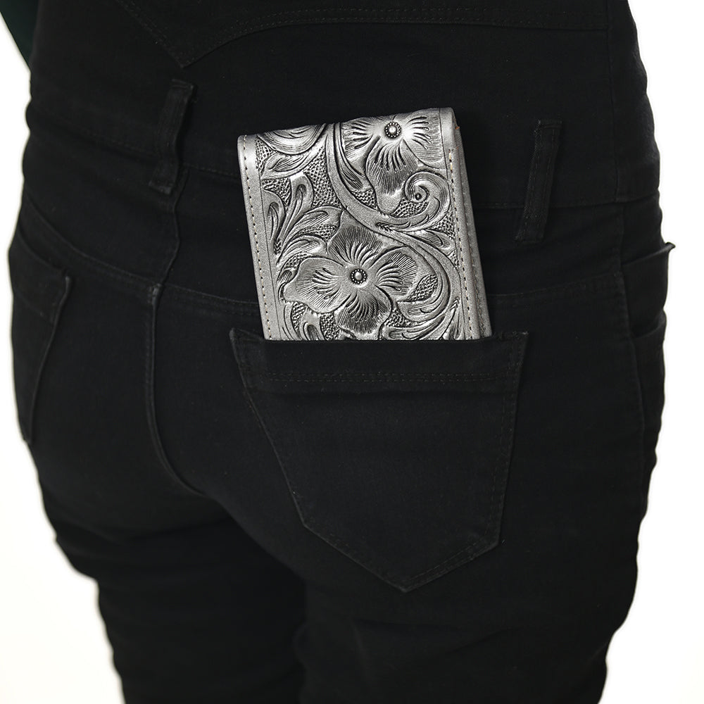 ADBG1236 American Darling Hand Tooled Leather Bifold Wallet | Floral Carved Purse