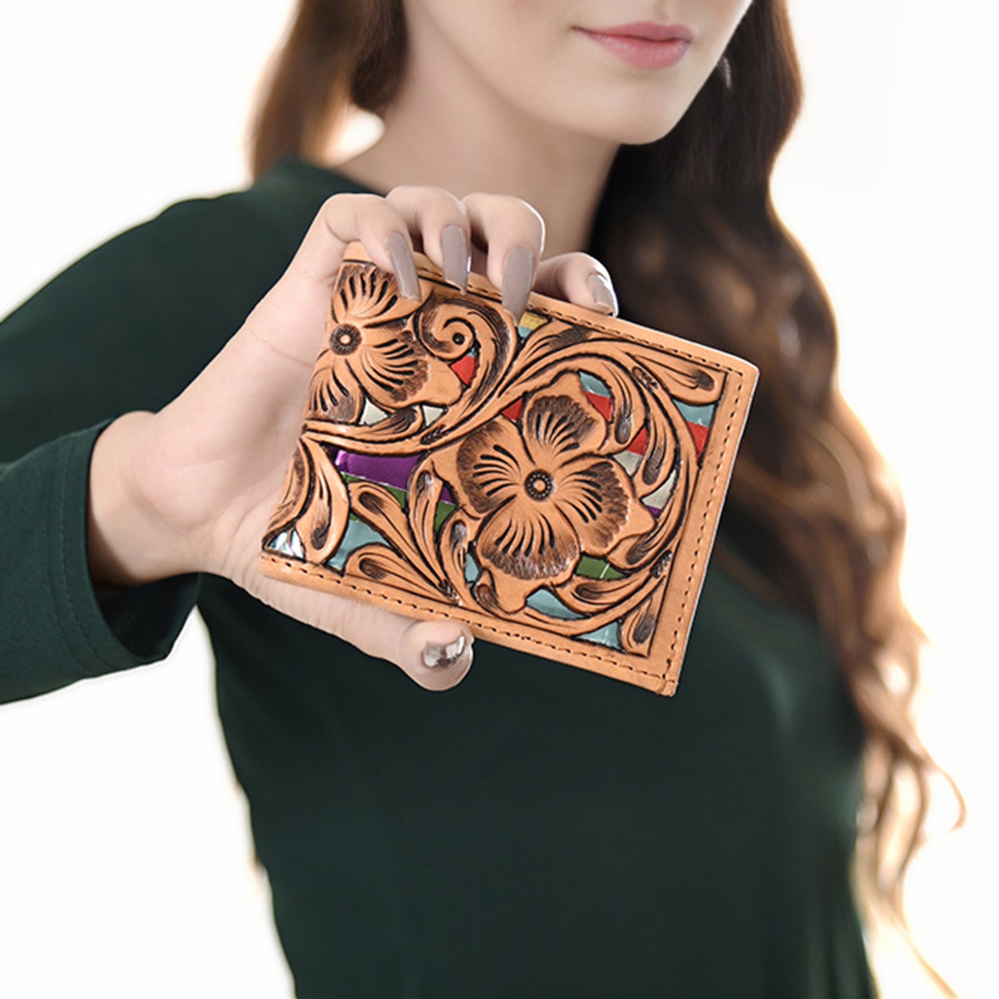 ADBG1236 American Darling Hand Tooled Leather Bifold Wallet | Floral Carved Purse