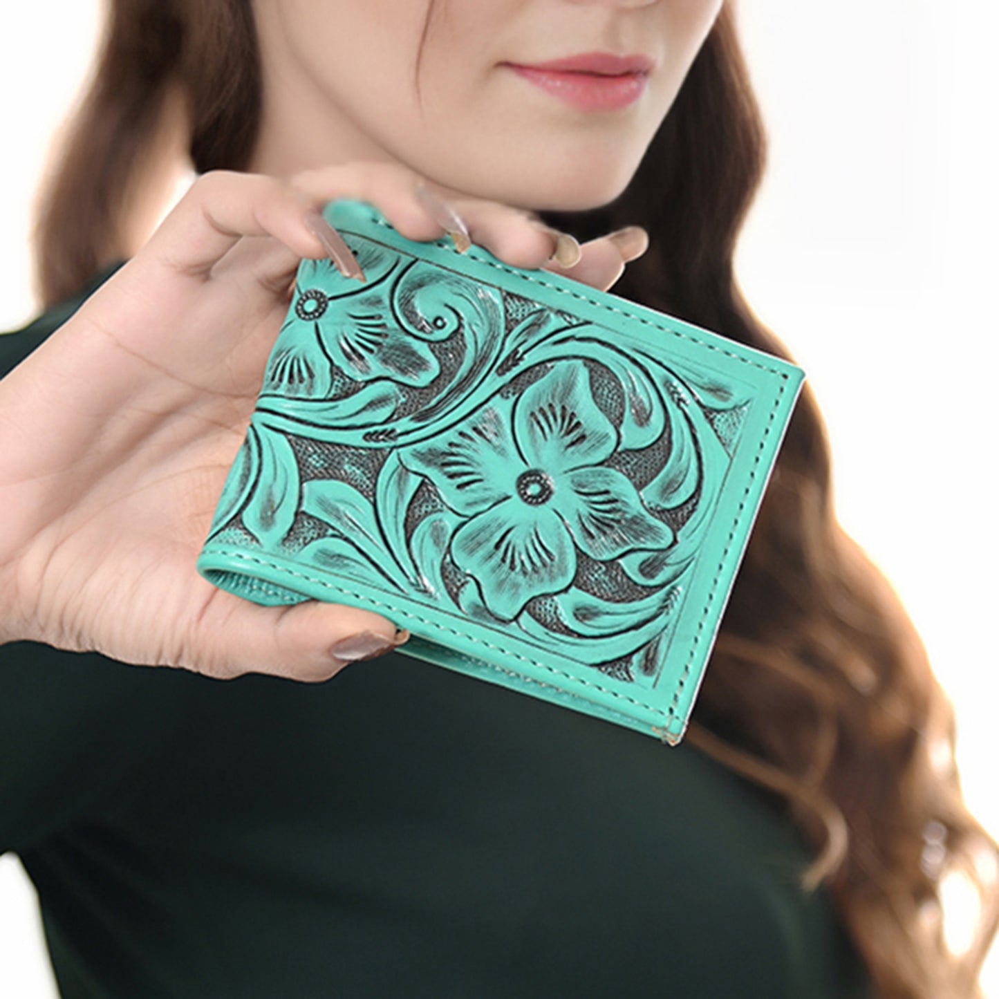 ADBG1236 American Darling Hand Tooled Leather Bifold Wallet | Floral Carved Purse