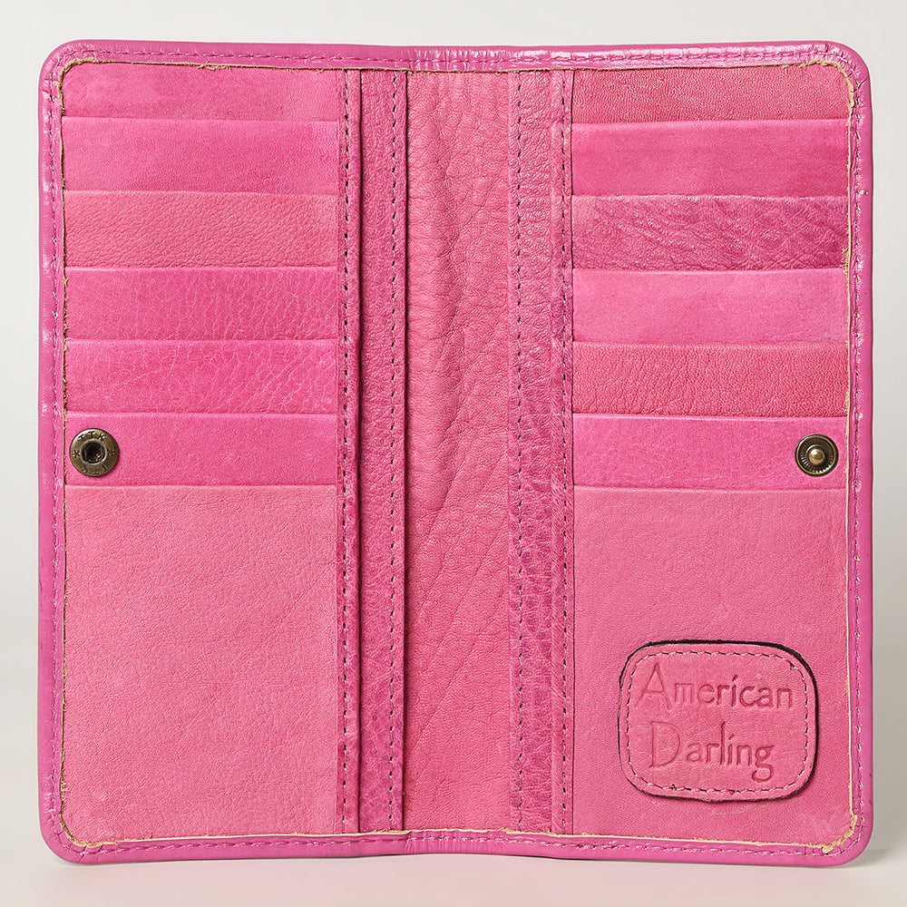 ADBG1269B American Darling Pink Tooled Leather Wallet | Floral Carved Bifold