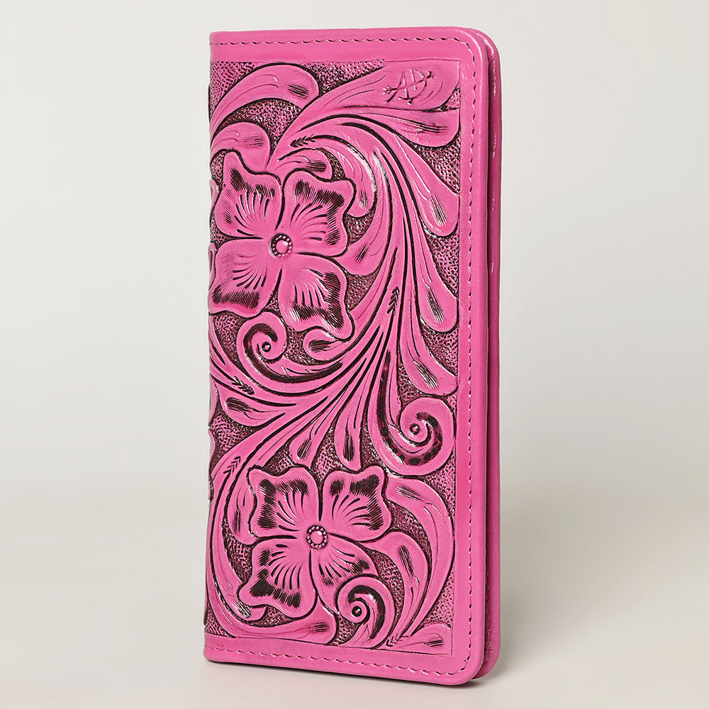 ADBG1269B American Darling Pink Tooled Leather Wallet | Floral Carved Bifold