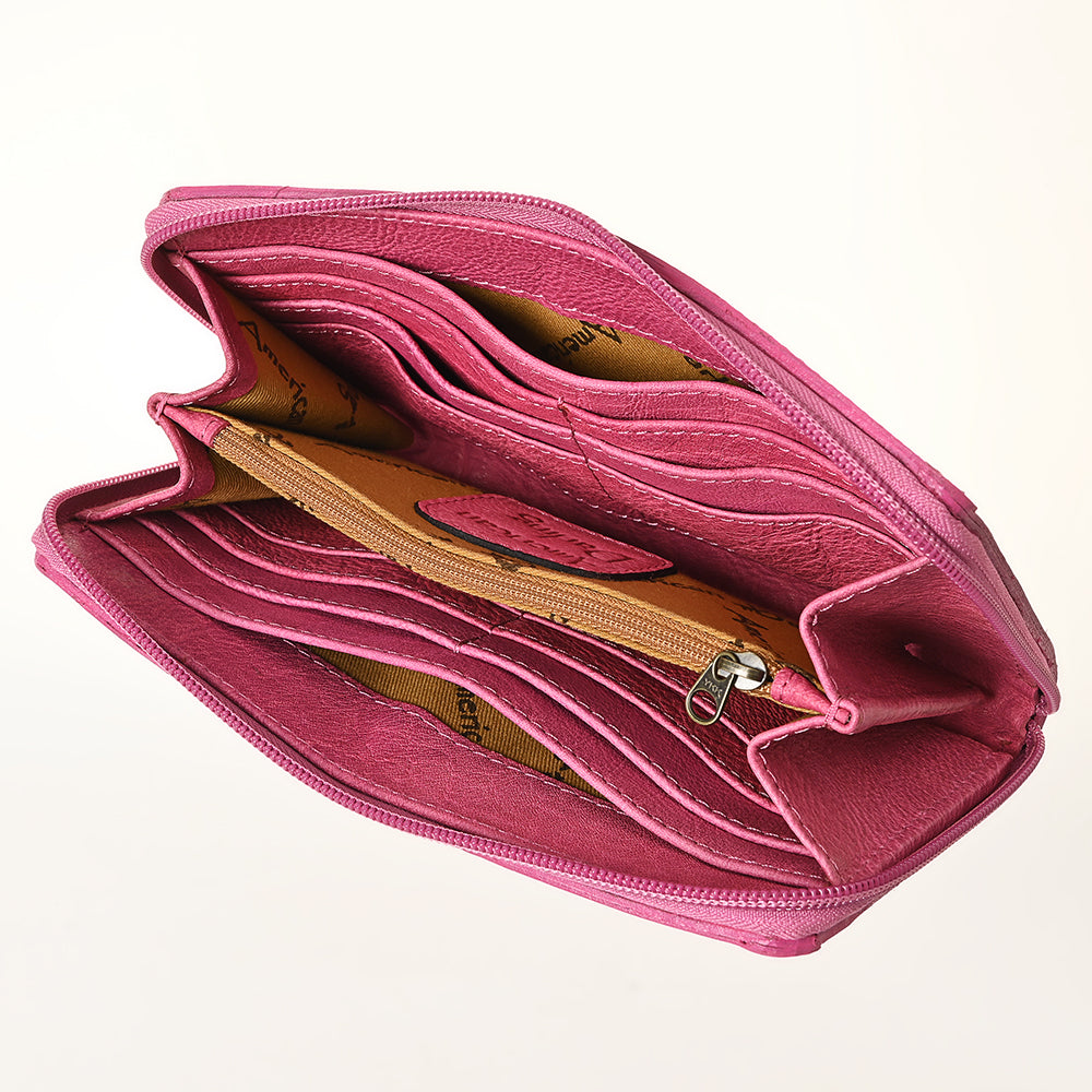 ADBG1321B American Darling Pink Hand-Tooled Genuine Leather Western Wallet Bag with Floral Carving