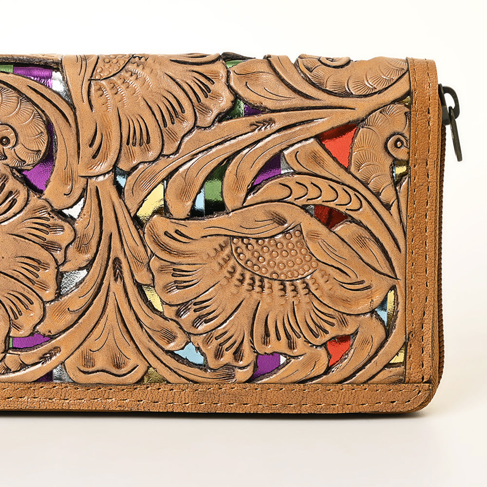 ADBG1321 American Darling Hand-Tooled Genuine Leather Western Wallet Bag with Floral Carving