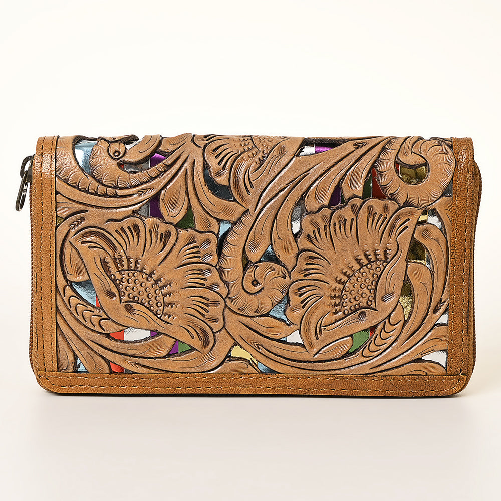 ADBG1321 American Darling Hand-Tooled Genuine Leather Western Wallet Bag with Floral Carving