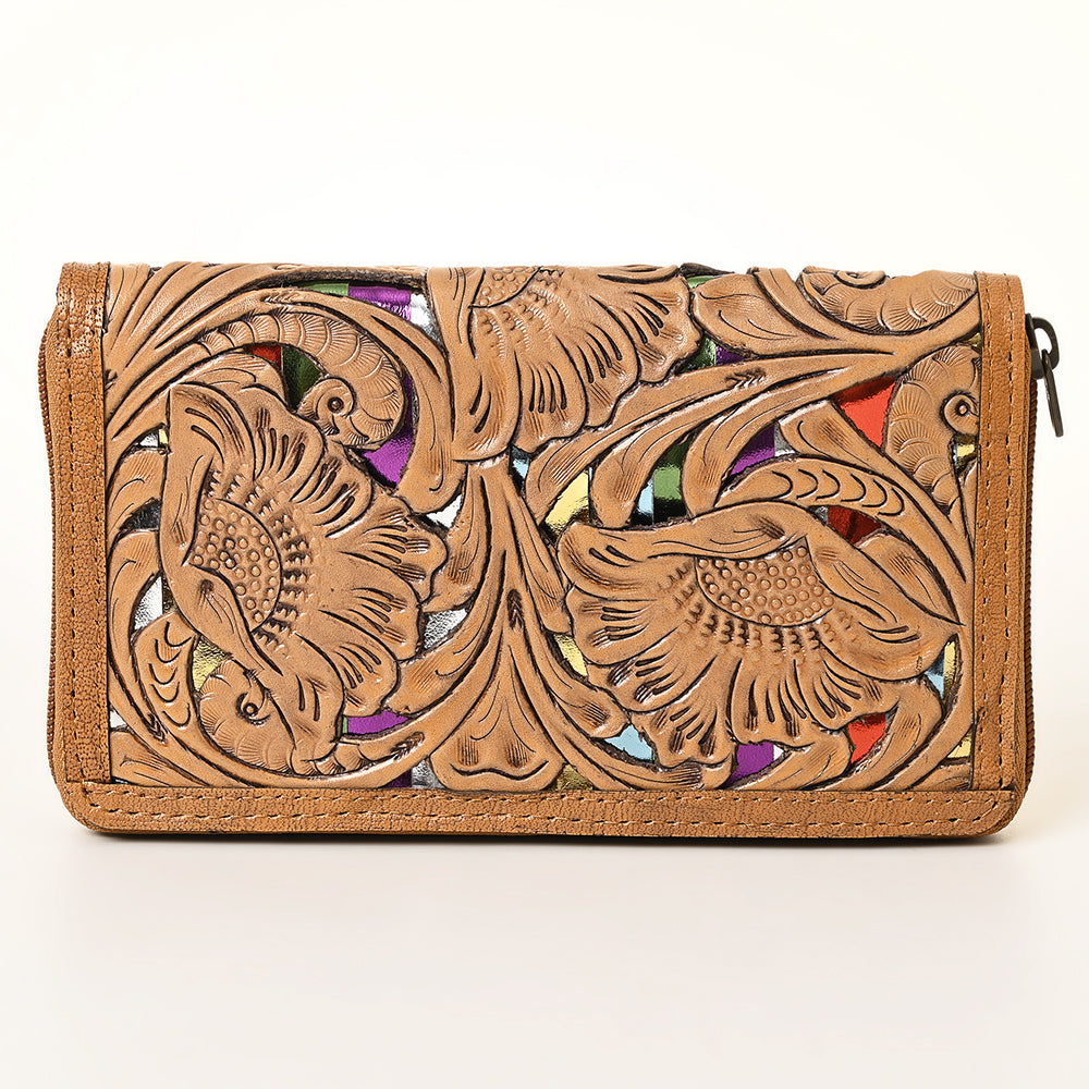 ADBG1321 American Darling Hand-Tooled Genuine Leather Western Wallet Bag with Floral Carving