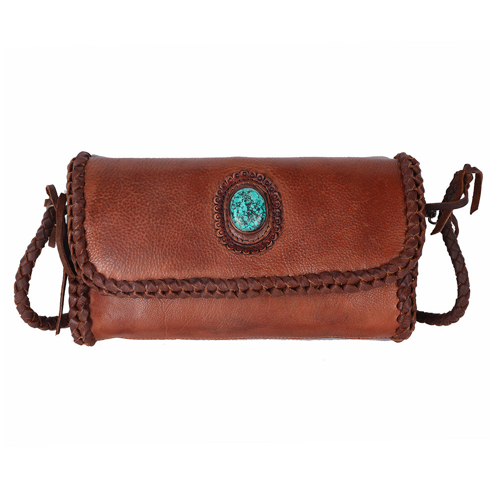ADBGM267 Mini Western Leather Wallet - Braided Edge & Turquoise Concho