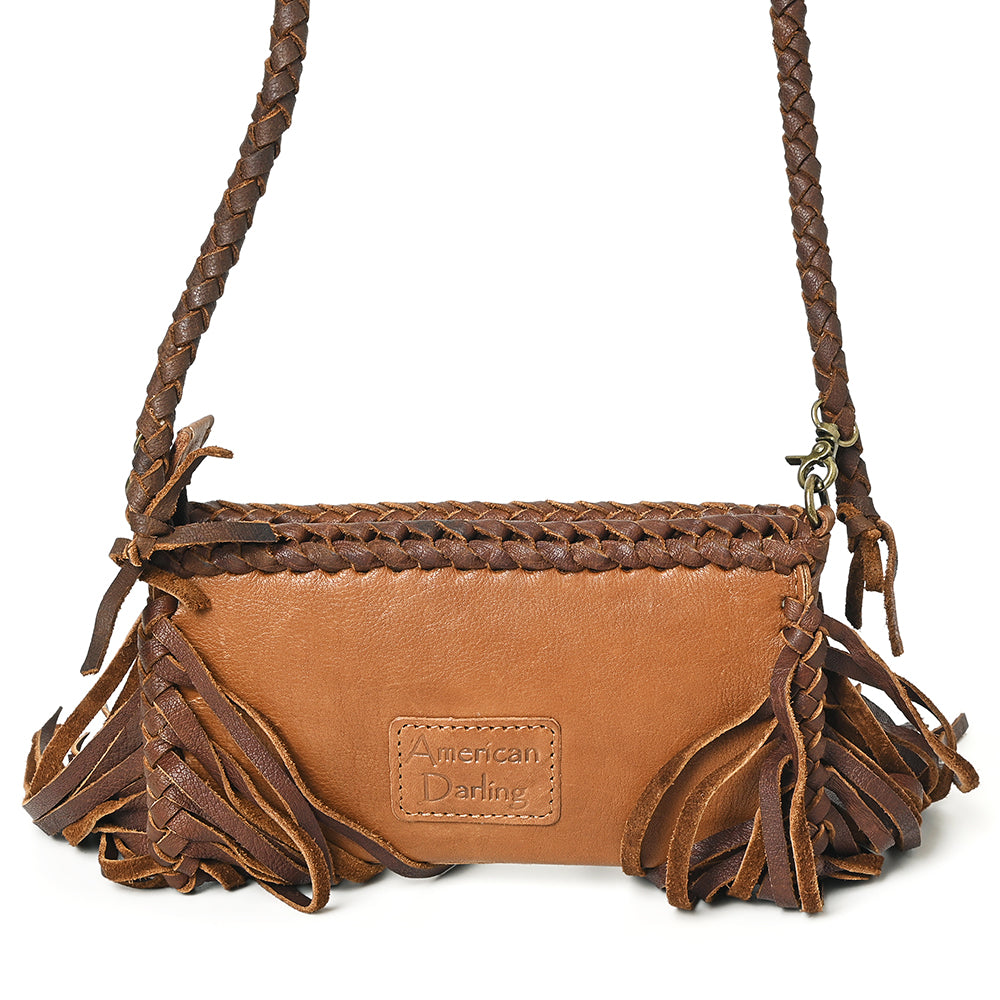 ADBGM277 Mini Fringe Crossbody - Braided Leather & Turquoise Concho