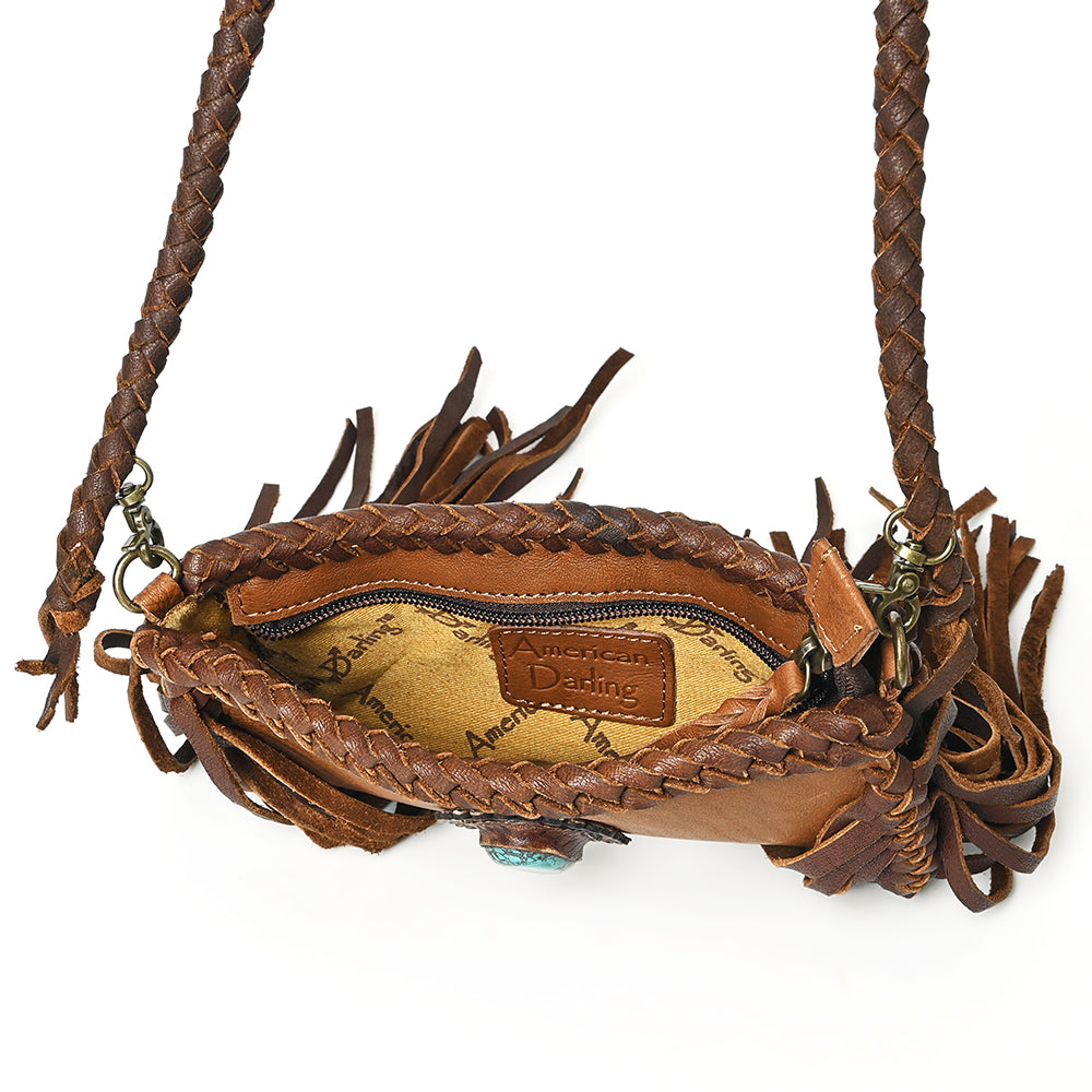 ADBGM277 Mini Fringe Crossbody - Braided Leather & Turquoise Concho