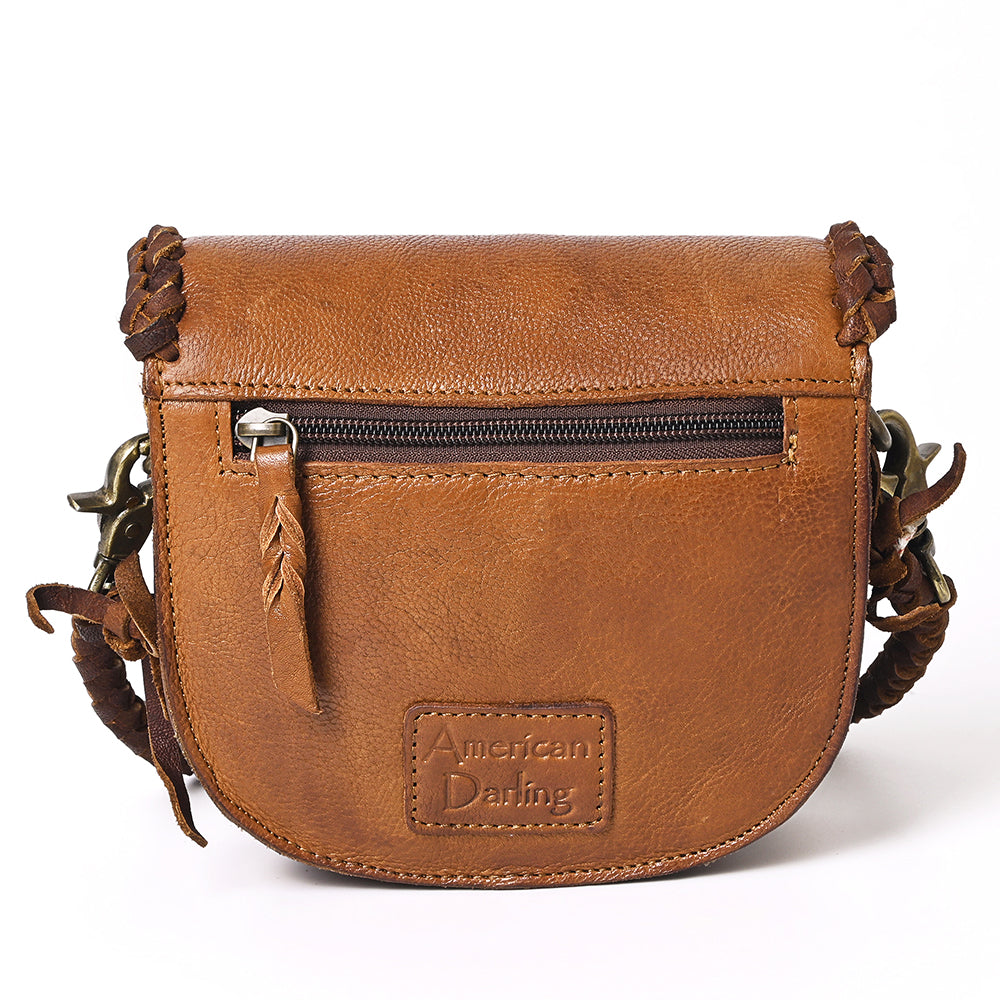 ADBGM338 Braided Leather Crossbody Bag with Stone Accent and Flap Closure