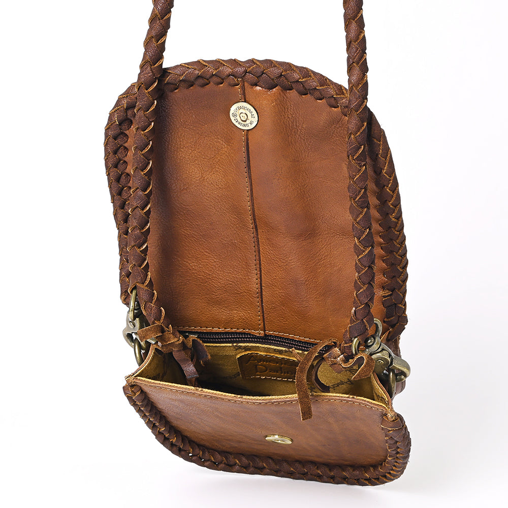 ADBGM338 Braided Leather Crossbody Bag with Stone Accent and Flap Closure