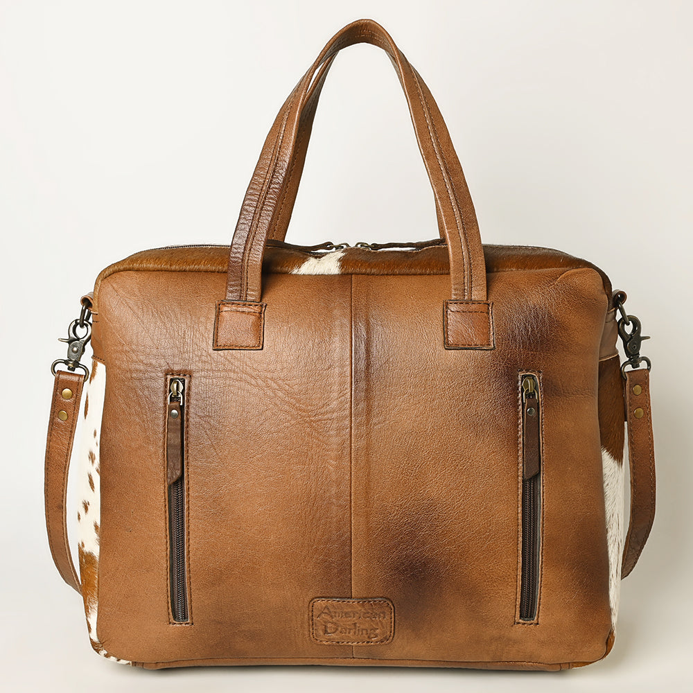 ADBG264 Hair on Hand Tooled Floral Western Tote Bag Genuine Embossed Cowhide Leather with Fringe and Adjustable Strap