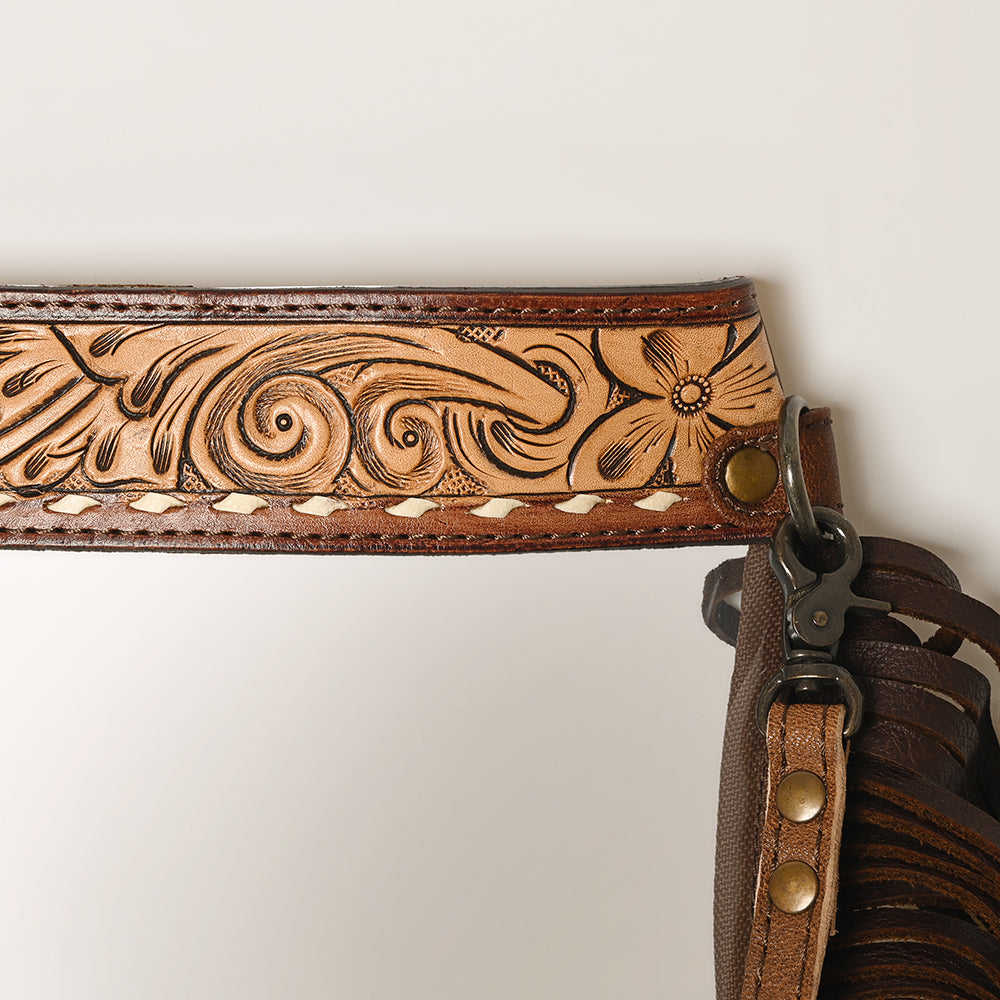 ADBG1174 American Darling Hand Tooled Leather Fringe Clear Crossbody | Western Stadium Bag