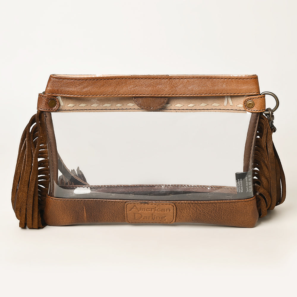ADBG1174 American Darling Hand Tooled Leather Fringe Clear Crossbody | Western Stadium Bag