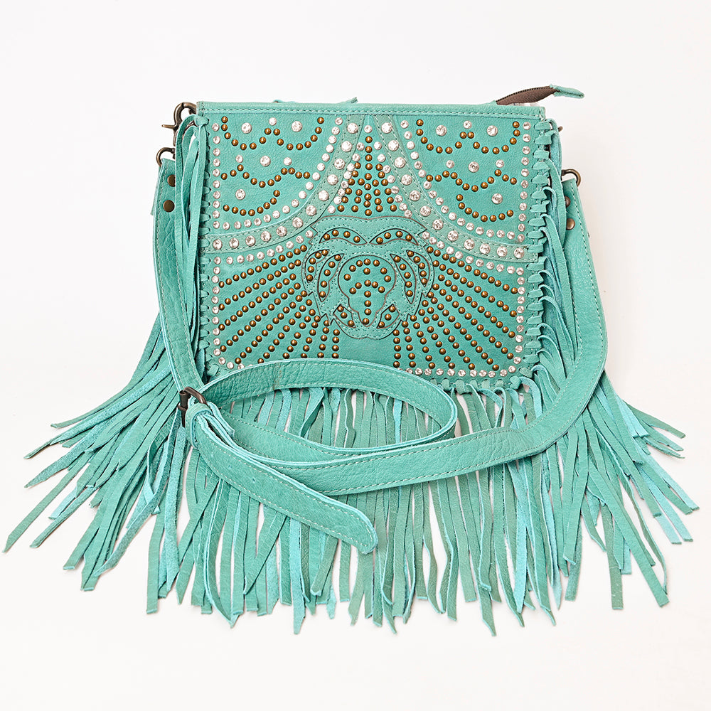 ADBG1322 American Darling Genuine Leather Western Fringe Crossbody Bag with Studded Details