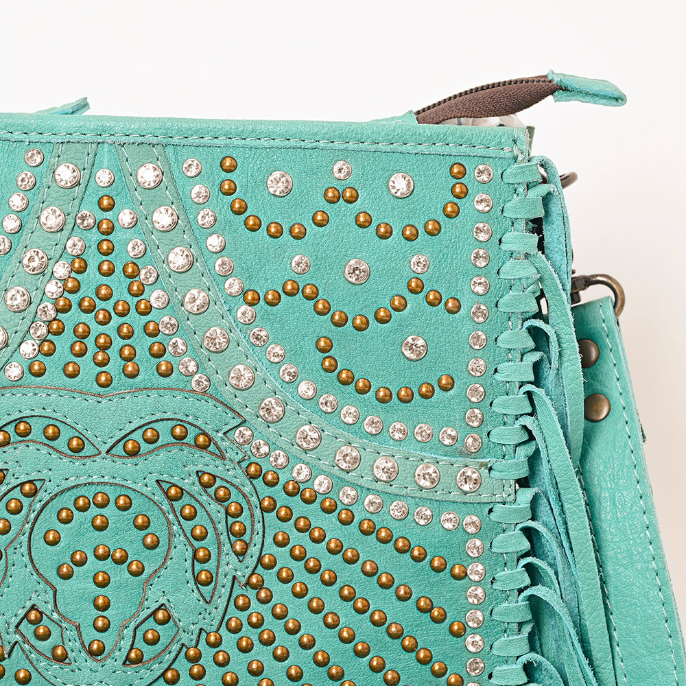 ADBG1322 American Darling Genuine Leather Western Fringe Crossbody Bag with Studded Details