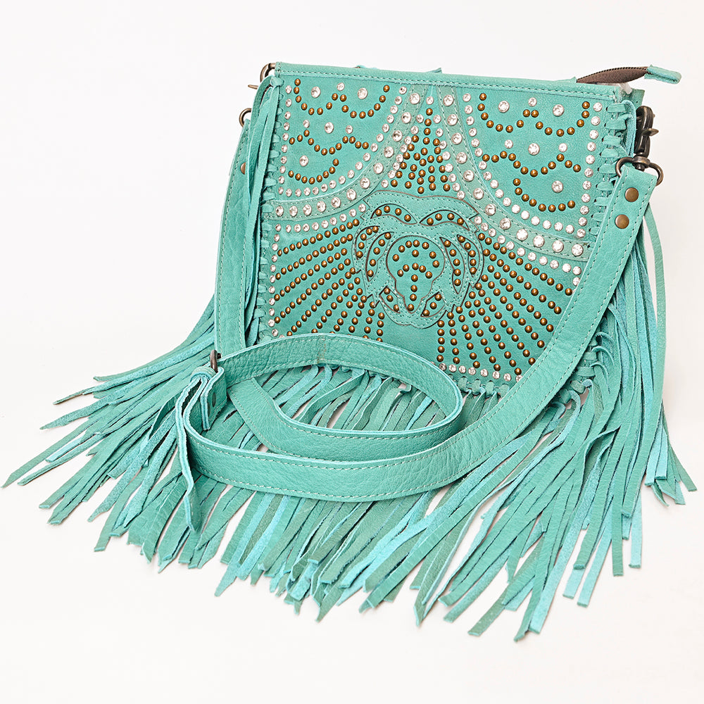 ADBG1322 American Darling Genuine Leather Western Fringe Crossbody Bag with Studded Details