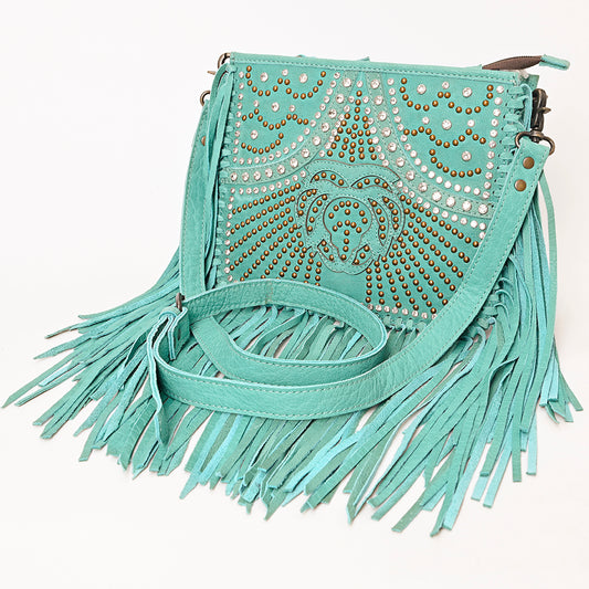 ADBG1322 American Darling Genuine Leather Western Fringe Crossbody Bag with Studded Details