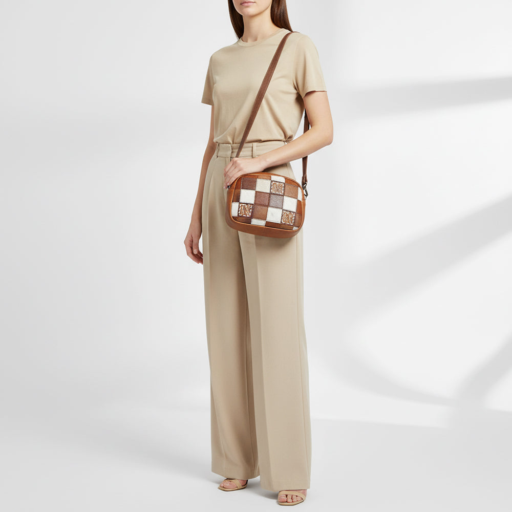 ADBG1323 American Darling Western Leather Crossbody Bag with Hair-On Cowhide Patches & Tooled Accents