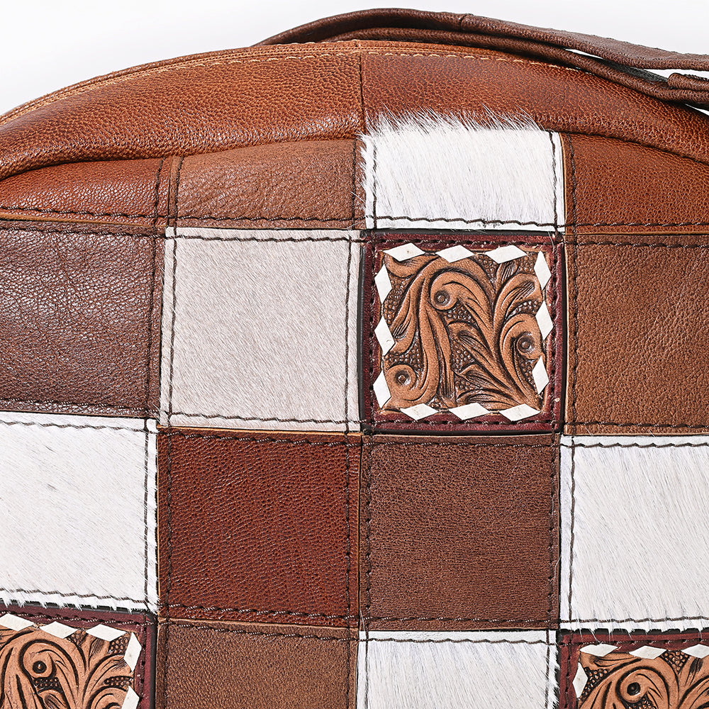 ADBG1323 American Darling Western Leather Crossbody Bag with Hair-On Cowhide Patches & Tooled Accents