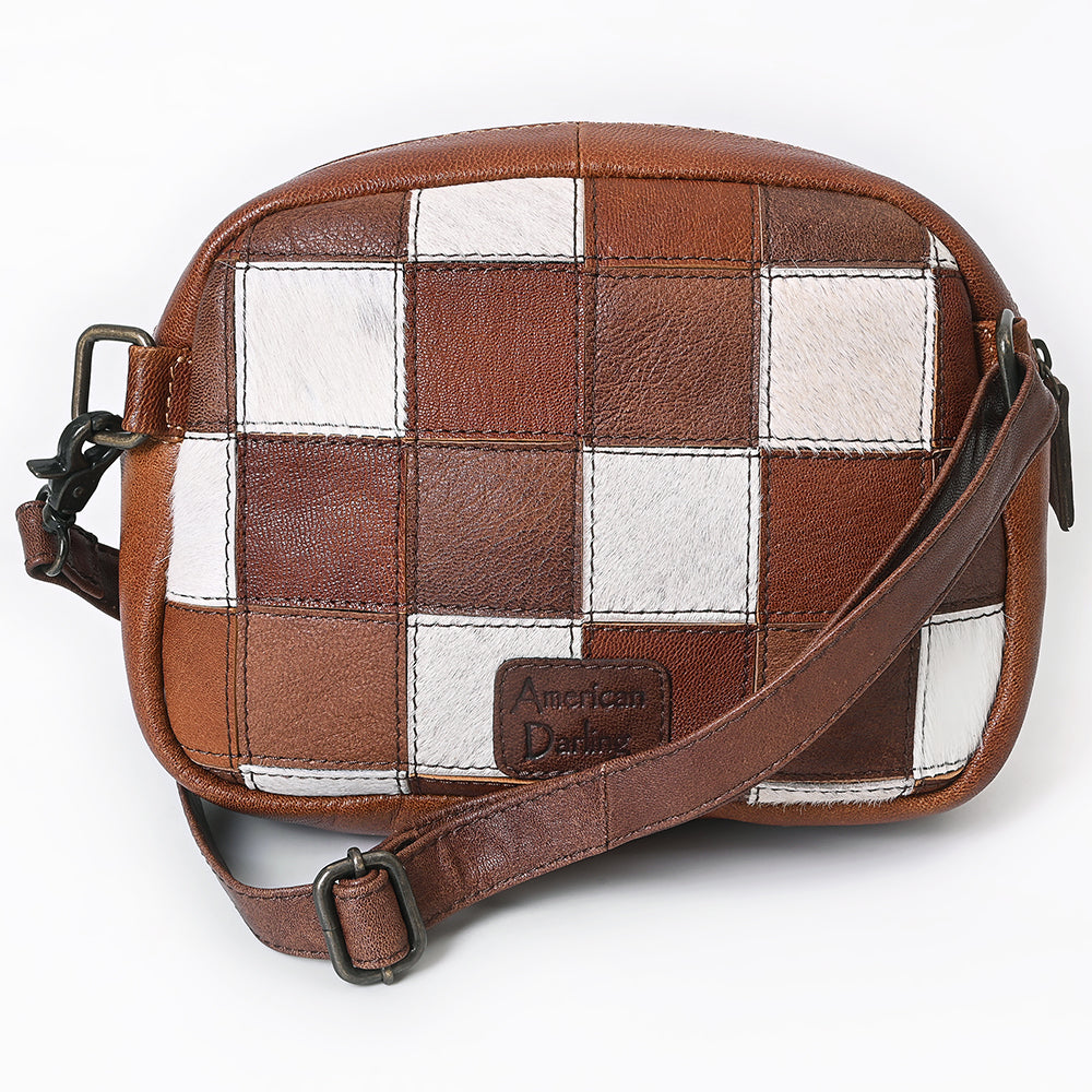 ADBG1323 American Darling Western Leather Crossbody Bag with Hair-On Cowhide Patches & Tooled Accents