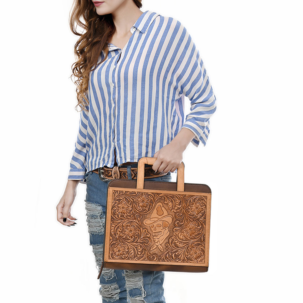 ADBG1194 American Darling Western Hand Tooled Leather Briefcase Bag Genuine Leather
